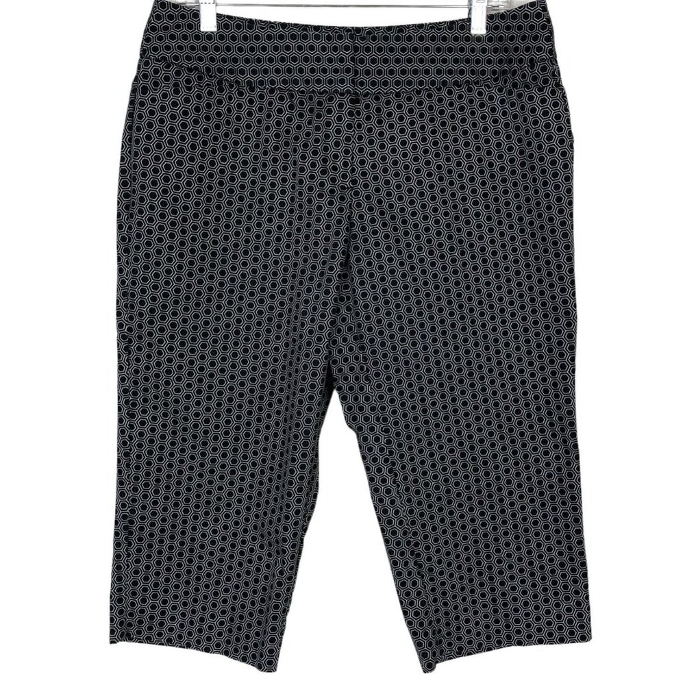 Worthington Womens Capri Pants Size 10 Modern Fit Black w White Hexagons Pattern
